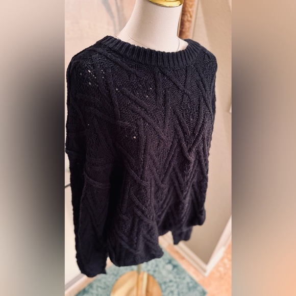 FREE PEOPLE Isla Cable Stitch Tunic Black Chunky Sweater Loose Fit Oversized Top - Picture 5 of 17